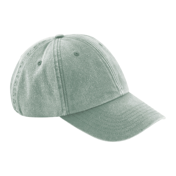 The 2025 Isle of Wight Festival Cap in vintage sage features visible stitching and multi-panel design, shown angled on a white background—an ideal accessory to complete your festival look.