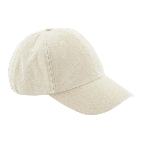The Isle of Wight Festival 2025 Cap Vintage Sand by 2025 features a classic six-panel design and curved brim, perfect for effortless festival style—shown angled on a white background.