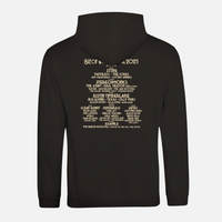 Isle of Wight Festival 2025 Event Pullover Black Hoodie featuring the festival lineup printed on the back in cream lettering.
