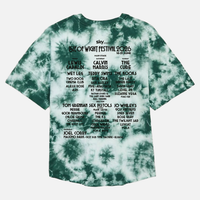 Green and white tie-dye 2026 Mono Tie Dye Logo Line Up T Shirt Kids featuring a printed Isle of Wight Festival 2026 music lineup on the back.