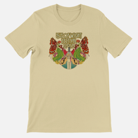 Natural IOW Historic 2018 Anniversary T-Shirt featuring two women with butterfly wings flanking a guitar and the text Isle of Wight Festival 2018.