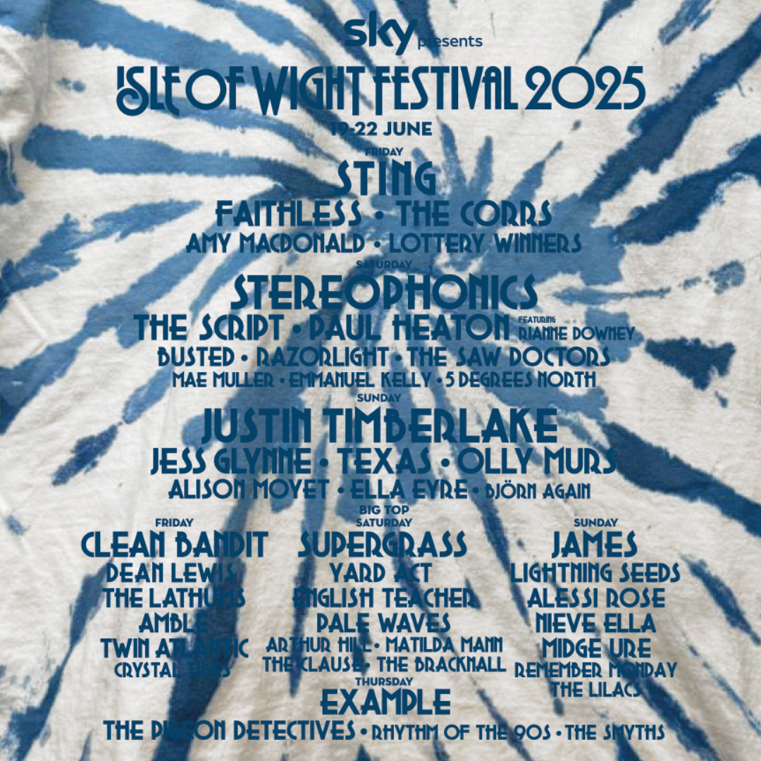 The Isle of Wight Festival 2025 Event Kids Hoodie Tie Dye by 2025 is perfect for young fans, featuring a blue and white tie-dye design inspired by the lineup with Sting, Stereophonics, Justin Timberlake, Faithless, The Corrs, Clean Bandit & more.