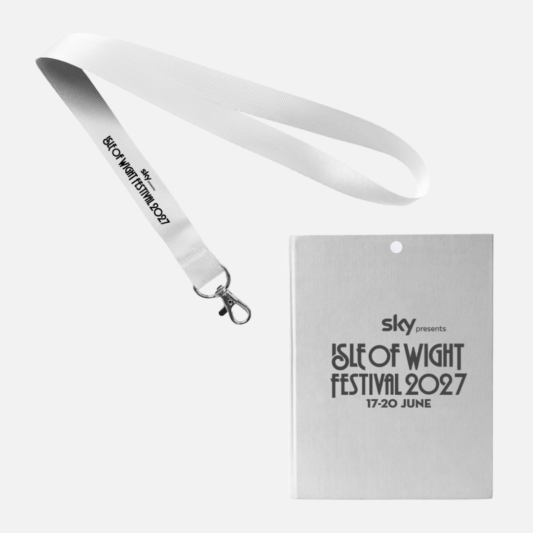 White PRE-ORDER 2027 Lanyard Programme featuring the Isle of Wight Festival 2027 logo and date.