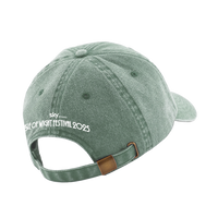The Isle of Wight Festival 2025 Cap Vintage Sage by 2025 features a distressed finish, adjustable strap with metal clasp, and “Sky Isle of Wight Festival 2025” embroidered on the back—ideal for your festival look.