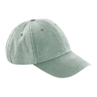 The 2025 Isle of Wight Festival Cap in vintage sage features visible stitching and multi-panel design, shown angled on a white background—an ideal accessory to complete your festival look.