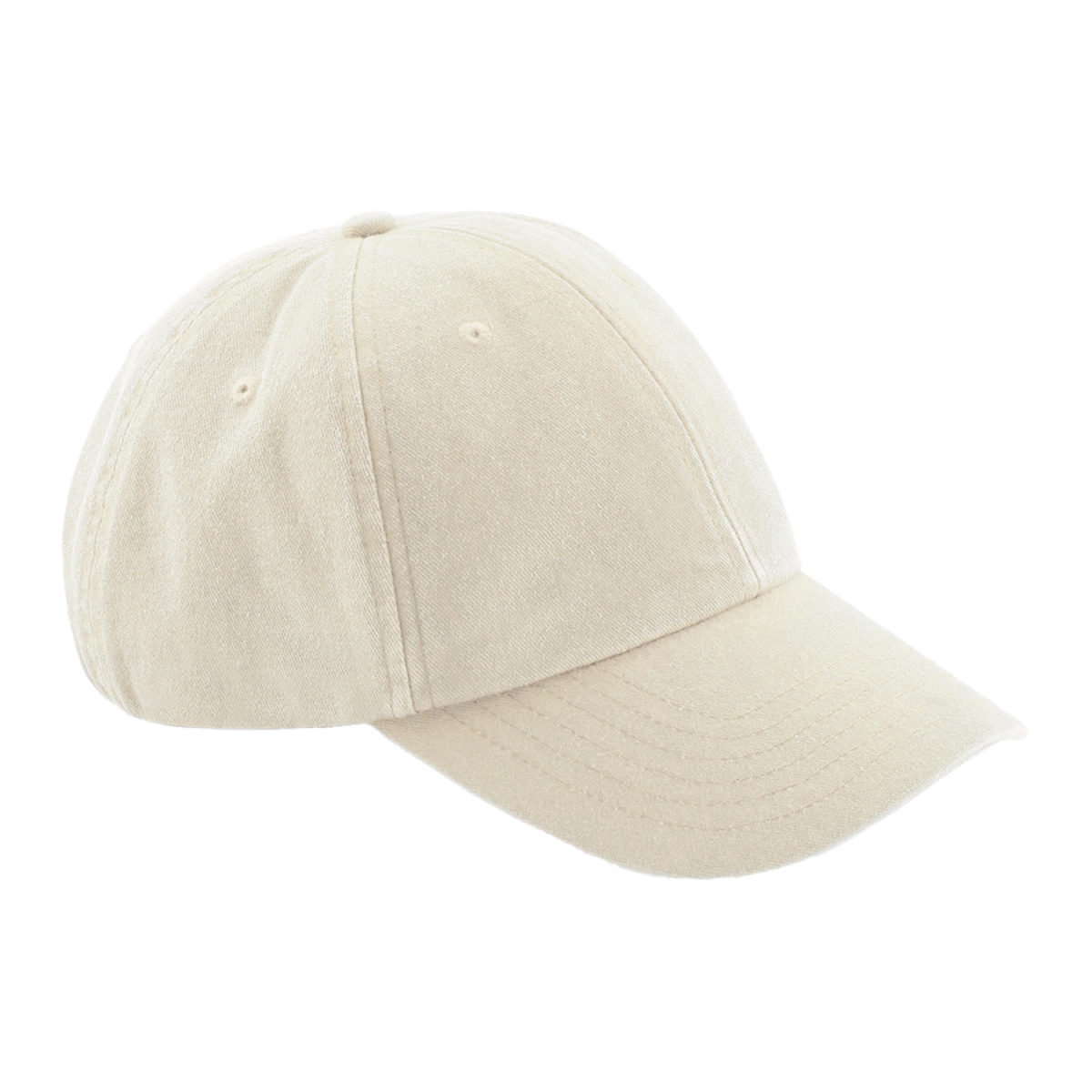 The Isle of Wight Festival 2025 Cap Vintage Sand by 2025 features a classic six-panel design and curved brim, perfect for effortless festival style—shown angled on a white background.