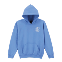 The Isle of Wight Festival 2025 Event Kids Hoodie Blue by 2025 features a front pocket and a small white astronaut-on-moon graphic on the left chest—perfect for young festival-goers adventures.