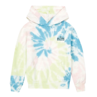The Isle of Wight Festival 2025 Event Kids Hoodie Tie Dye by 2025 features pastel blue, green, and pink colors with a front pocket and SWEET WORT FESTIVAL 2023 on the chest—ideal for young festival fans!.